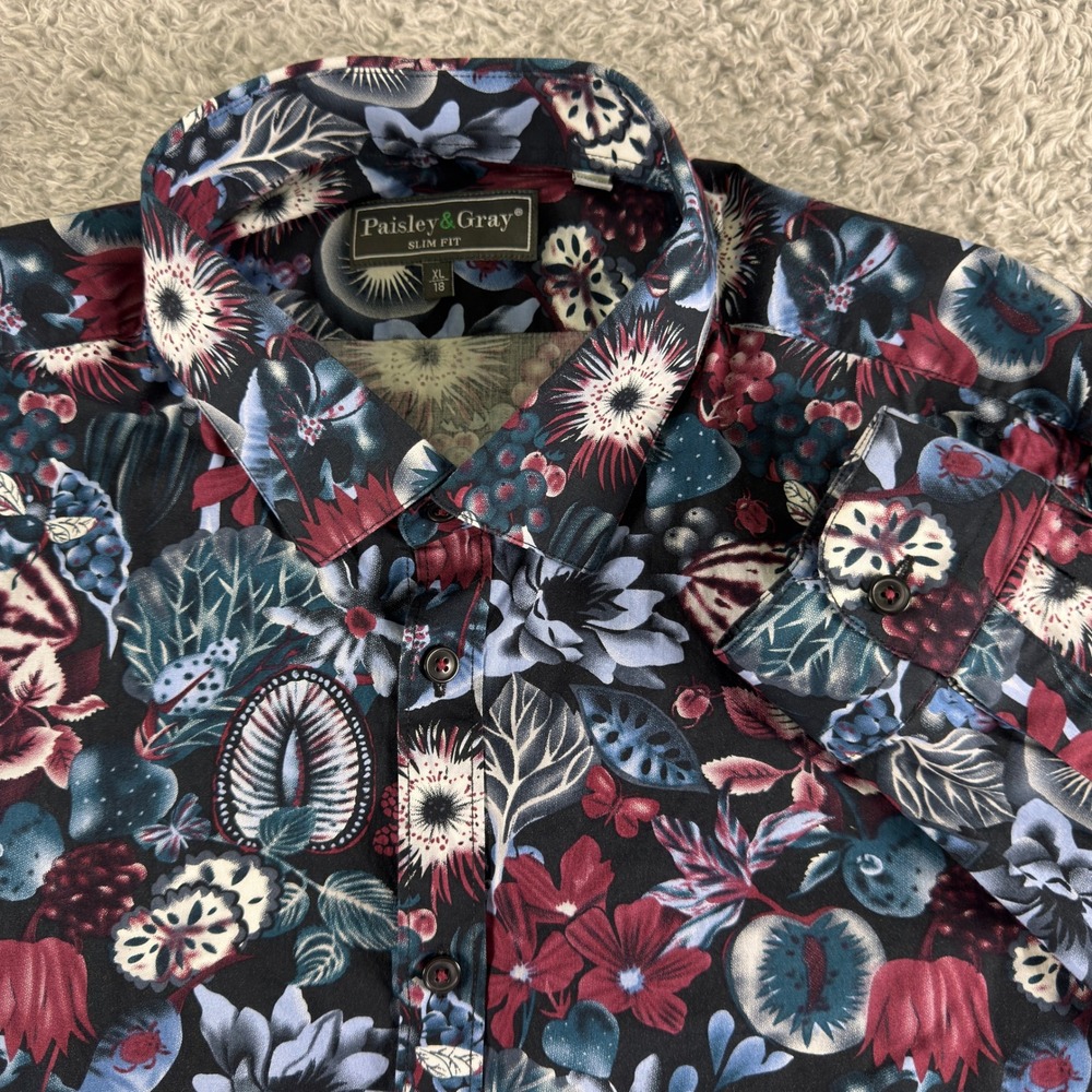 Paisley & Gray Slim Fit Botanical Floral‎ Print Button Down Shirt Mens XL 18